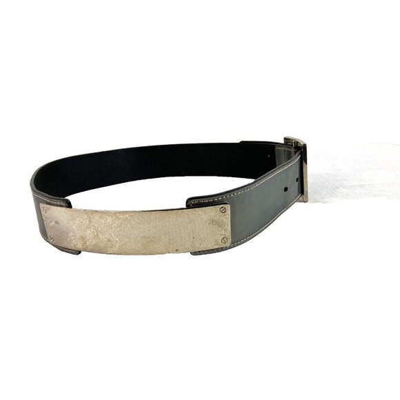 Vintage 90s Gianni Versace Gray Belt Metal Accents Y2K Futuristic - Picture 3 of 5